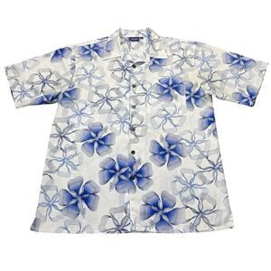 Y2K Sideout Men's Hawaiian Shirt Short Sleeve Blue White Floral Size Medium